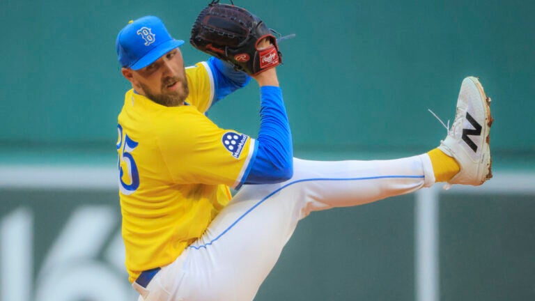 Garret Crochet (35) delivers a pitch against the Detroit Tigers during first inning MLB action at Fenway Park on Sunday April 19, 2026.