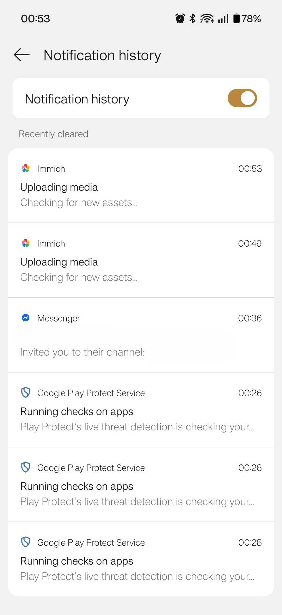 The Notification history feature on Android.