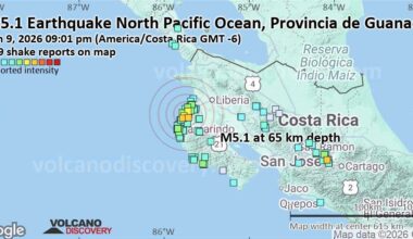 Strong Mag. 5.1 Earthquake - North Pacific Ocean, 38 km Southwest of Liberia, Costa Rica, on Tuesday, Jun 9, 2026, at 09:01 pm (Costa Rica Time)