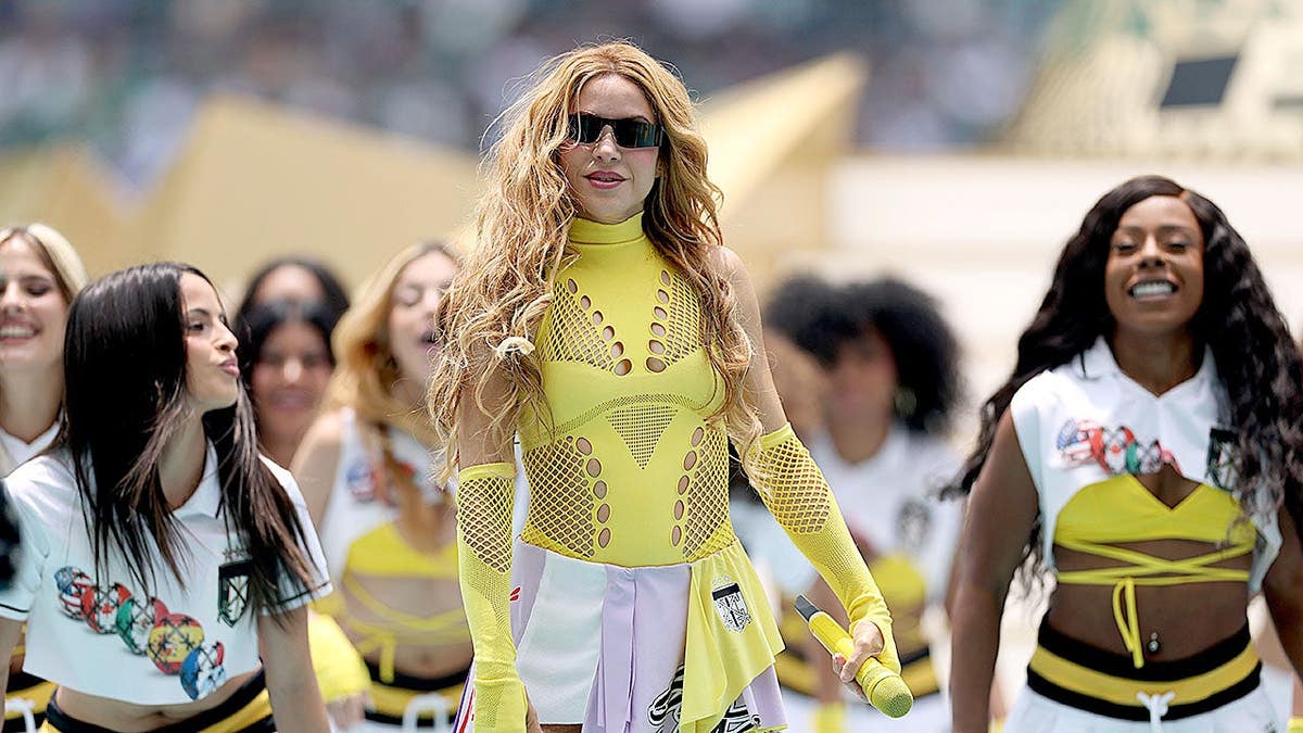Shakira performing on stage at Mexico City Stadium during FIFA World Cup opening ceremony