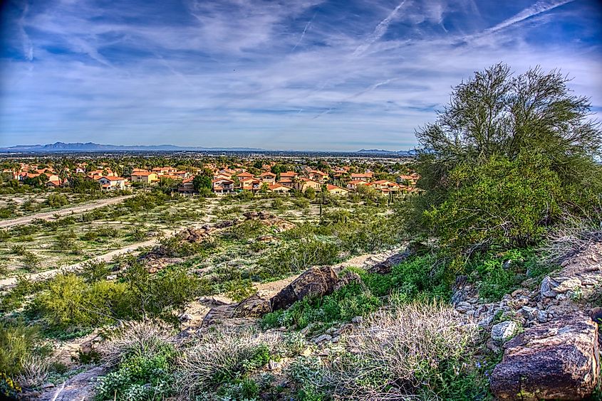Desert ridgelines at South Mountain Park Preserve in Phoenix, Arizona.
