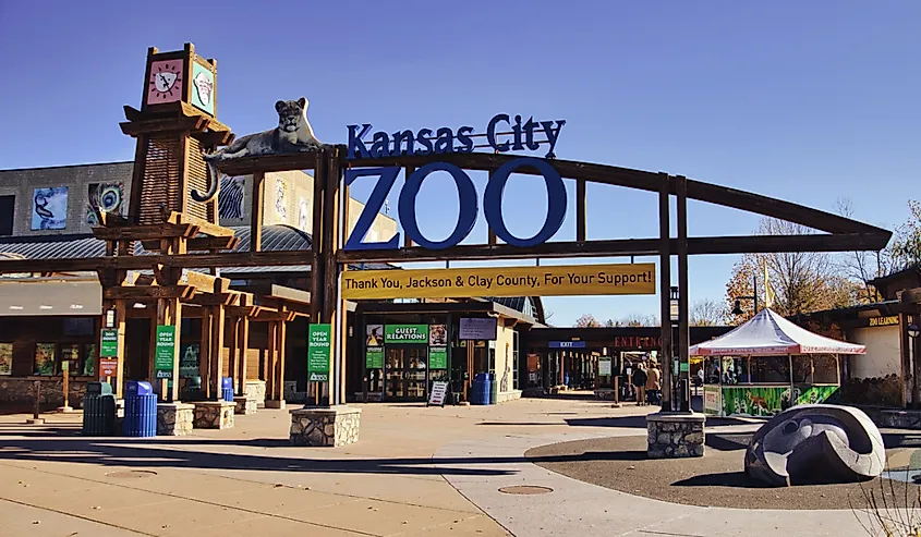 The entrance to the Kansas City Zoo in Missouri.