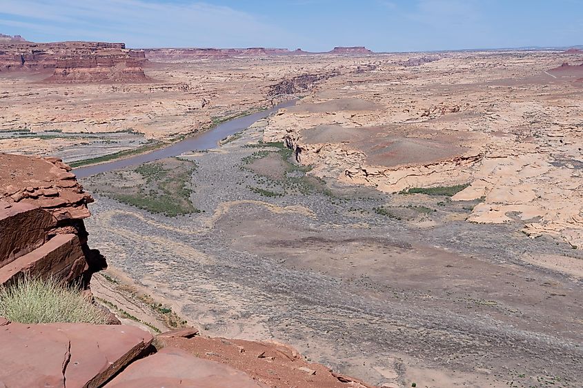 A dried, cracked section of the Colorado River near Lake Powell's Hite crossing