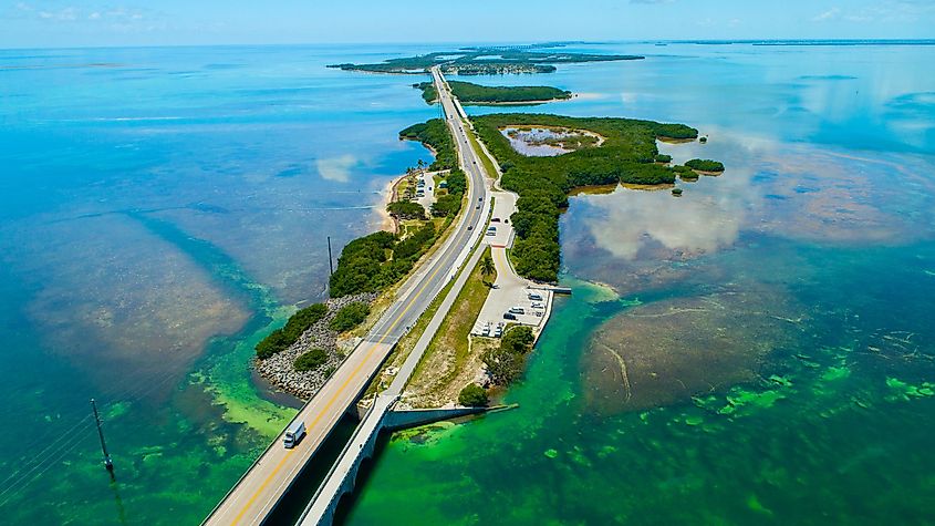 Aerial view of the Seven Mile Bridge on Florida's Overseas Highway.