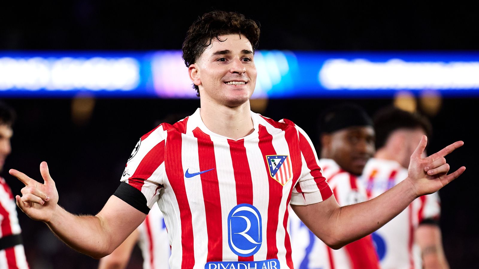Julian Alvarez celebrates his opener at Camp Nou