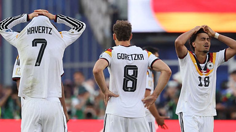 Germany's players reacts during the penalty shootout of the 2026 World Cup round of 32 football match between Germany and Paraguay at the Boston Stadium in Foxborough on June 29, 2026. (Photo by Odd ANDERSEN / AFP)