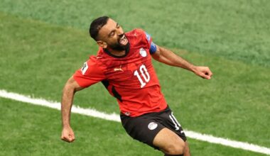 Egypt's Mohamed Salah (10) celebrates after scoring his side's second goal during the World Cup Group G soccer match between New Zealand and Egypt in Vancouver, British Columbia, Sunday, June 21, 2026. (AP Photo/Emma Peterson)