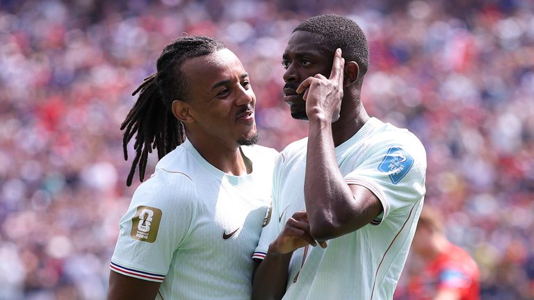 Ousmane Dembele celebrates after giving France an early lead against Norway