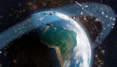 A halo of space junk orbits the earth.