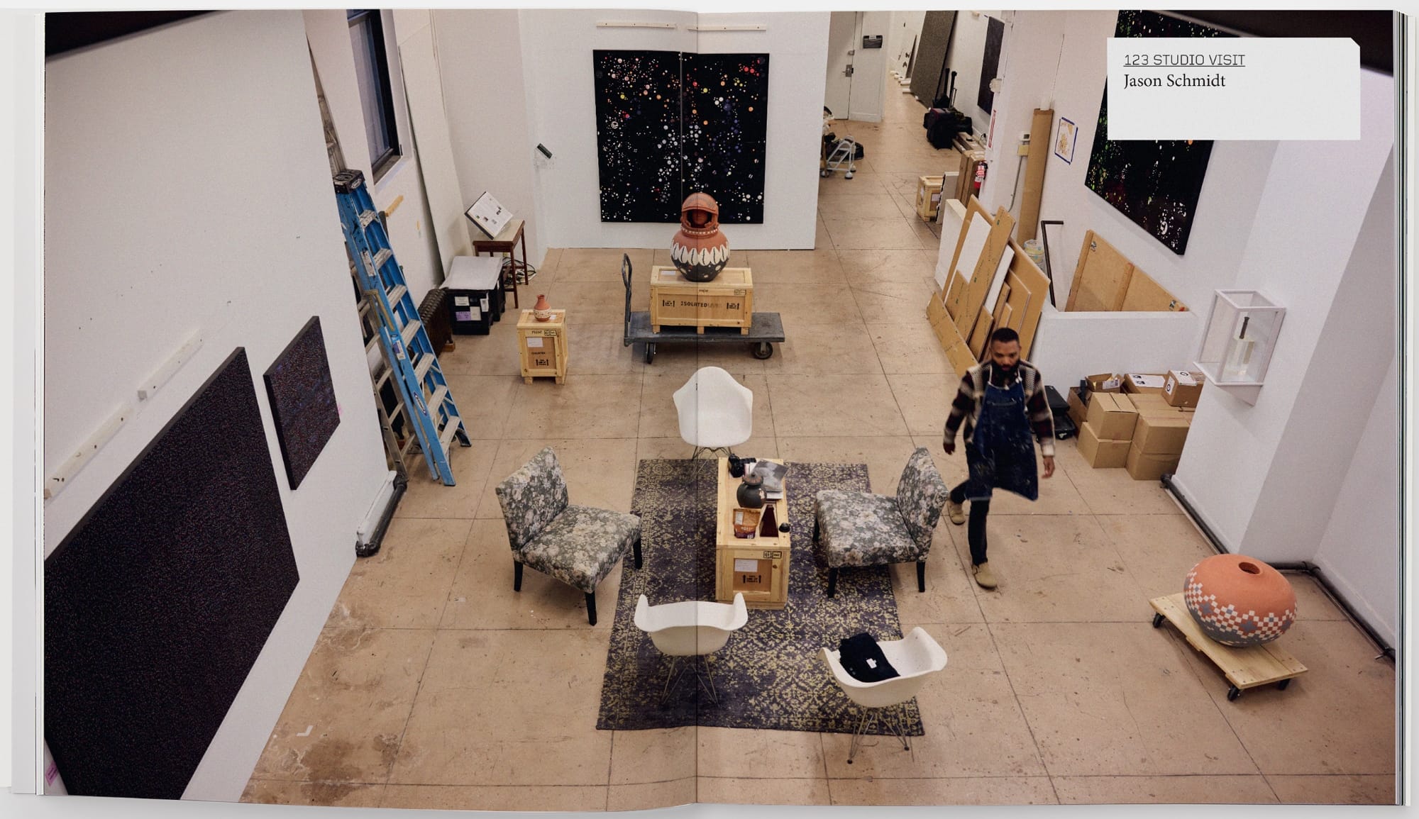 an aerial view of the artist's studio