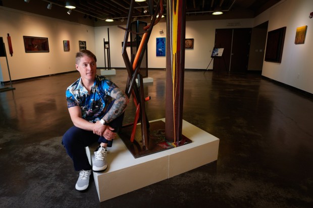 The Bonita Museum & Cultural Center (BMCC) has announced that an innovative new public artwork, Chameleon IT by acclaimed South Bay artist Michael Leaf, was recently installed at the museum. The first-of-its-kind color-changing metal sculpture was revealed and illuminated for the first time on Saturday, May 16, from 5 p.m. to 9 p.m. Along with the permanent installation of the Chameleon IT, the museum will exhibit several of his works of art. (Nelvin C. Cepeda / The San Diego Union-Tribune)