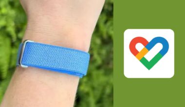 Grace Walsh wearing Fitbit Air next to Google Health app