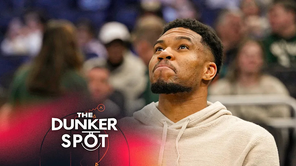 Giannis Antetokounmpo #34 of the Milwaukee Bucks sits on the bench before a game against the Brooklyn Nets at Fiserv Forum on April 10, 2026 in Milwaukee, Wisconsin