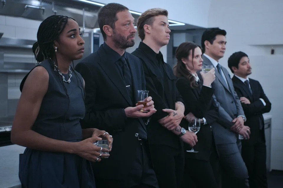 Ayo Edebiri as Sydney Adamu, Ebon Moss-Bachrach as Richard "Richie" Jerimovich, Will Poulter as Luca, Sarah Ramos as Jessica, Rene Gube as Rene, Andrew Lopez as Garrett in season 3 of The Bear.