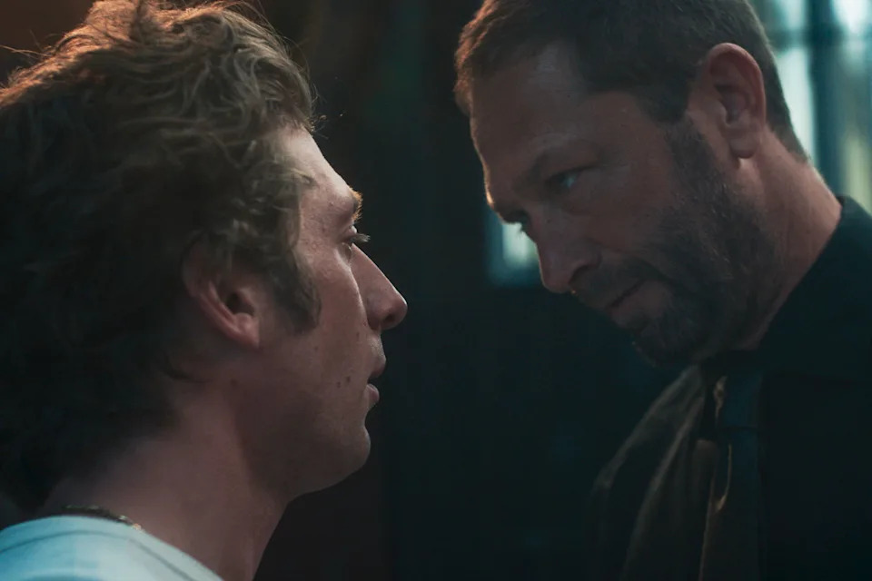Jeremy Allen White as Carmen "Carmy" Berzatto, Ebon Moss-Bachrach as Richard "Richie" Jerimovich in season 4 of The Bear.