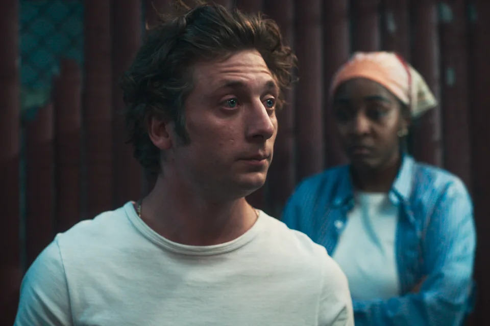 Jeremy Allen White as Carmen "Carmy" Berzatto, Ayo Edebiri as Sydney Adamu in season 4 of The Bear.