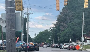 Police officers work at the scene of a shooting near a festival in Toledo, Ohio on Saturday, June 6, 2026. (WTVG via AP)