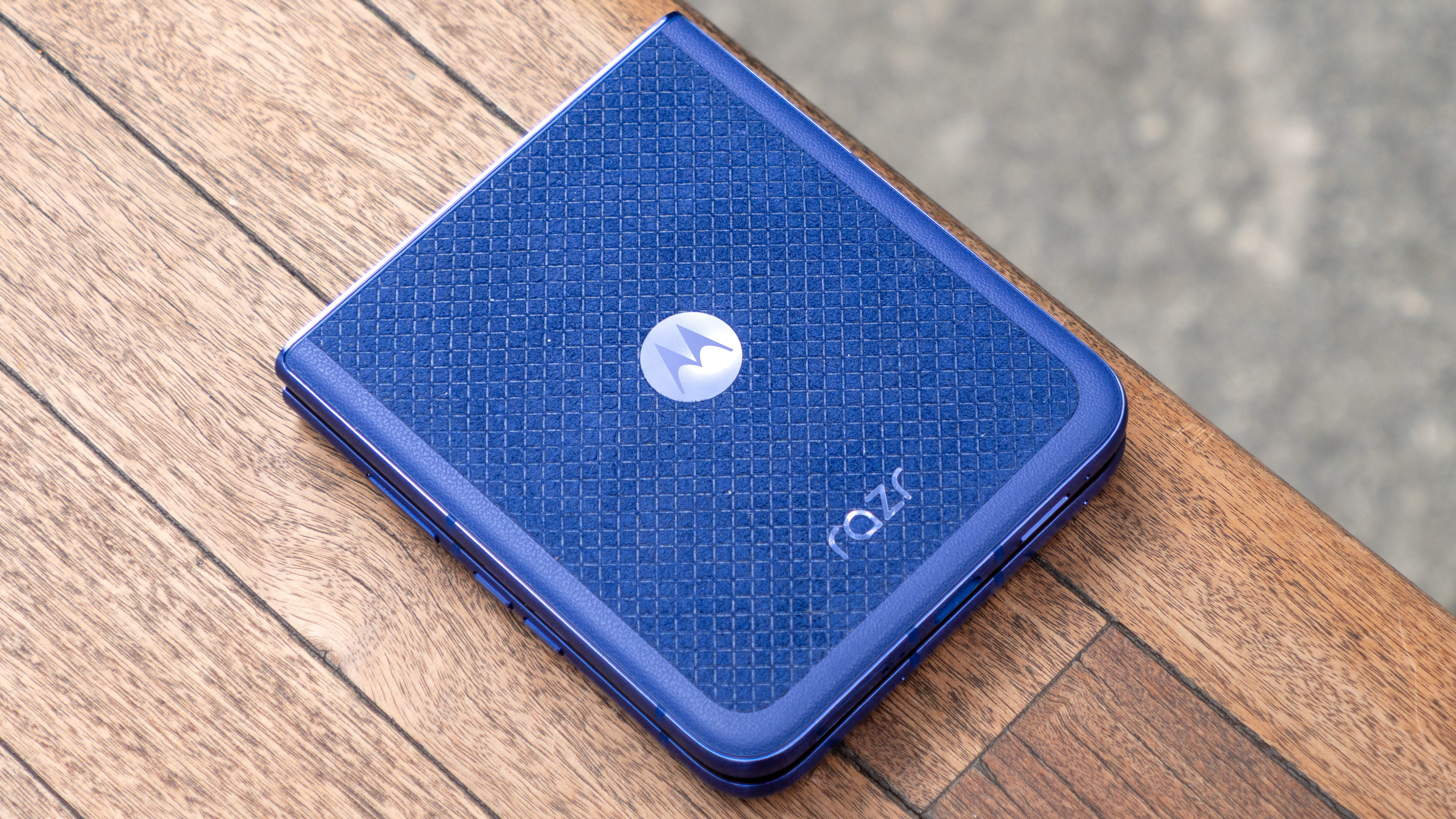 Motorola Razr Ultra 2026 textured rear casing closeup.