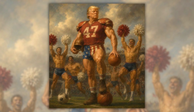 Did Trump post image of himself as football star surrounded by male cheerleaders?