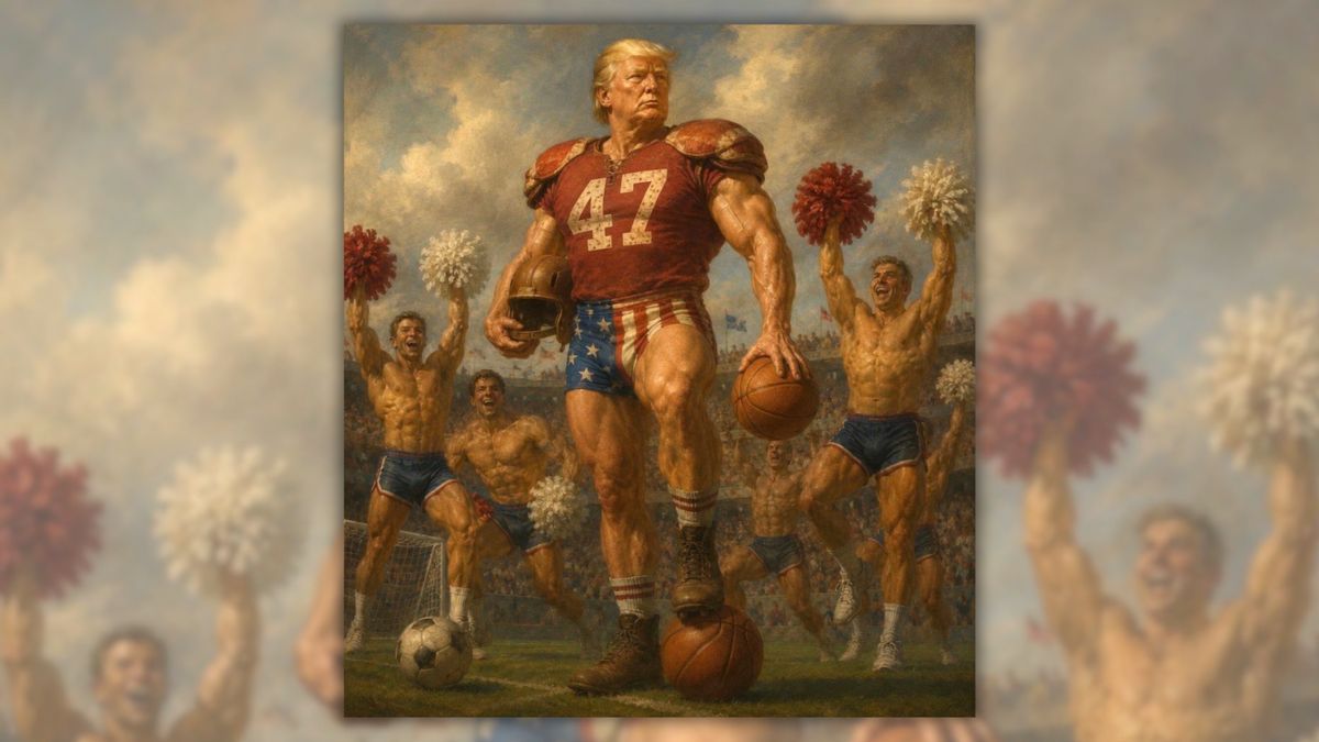 Did Trump post image of himself as football star surrounded by male cheerleaders?