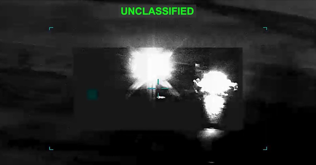 Thermal image showing an explosion at a military target.