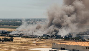 Firefighters battle huge Tracy, California, medical equipment warehouse fire for 3rd day