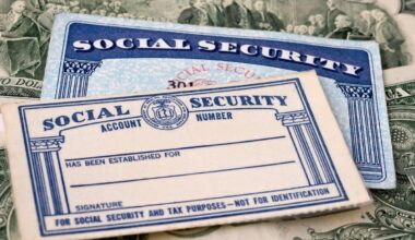 Two Social Security cards are laying on top of some cash.