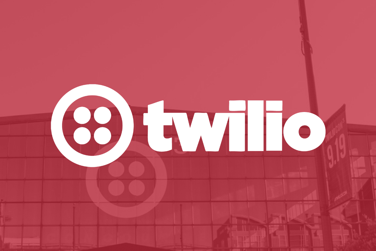 Twilio company name and logo in white on a red background.