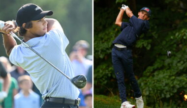 Miles Russell playing U.S. Open final qualifier with Charlie Woods as caddie