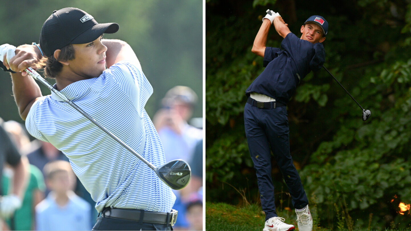 Miles Russell playing U.S. Open final qualifier with Charlie Woods as caddie