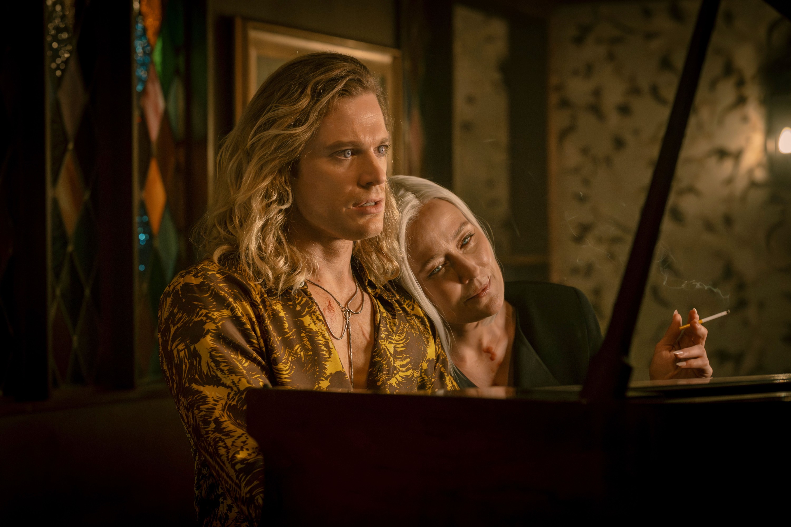 INTERVIEW WITH THE VAMPIRE, (aka INTERVIEW WITH THE VAMPIRE: THE VAMPIRE LESTAT), from left: Sam Reid, Jennifer Ehle, (Season 3, ep. 302, aired June 14, 2026). photo: Sophie Giraud / ©AMC / Courtesy Everett Collection