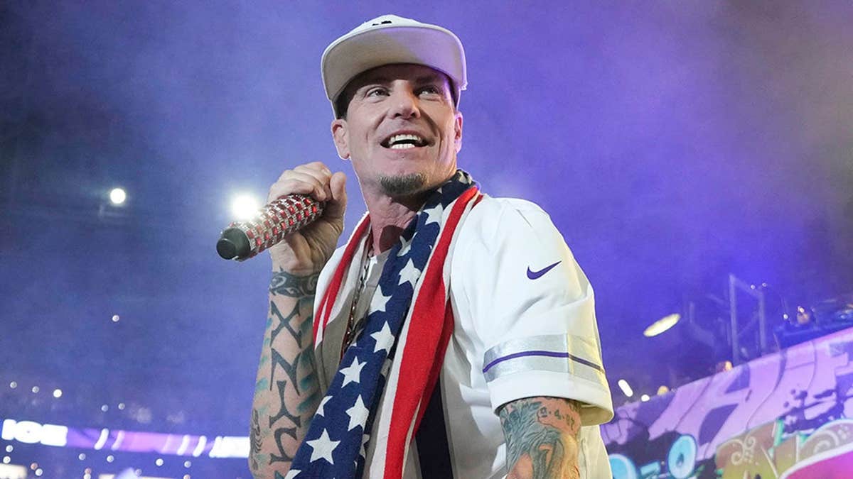 Vanilla Ice performing during halftime at U.S. Bank Stadium in Minneapolis