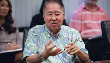 GEORGE F. LEE / FEB. 10 Dr. Mark Mugiishi met with the Honolulu Star-Advertiser Editorial Board at the Star-Advertiser office to discuss the proposed conglomeration of the two health care providers.