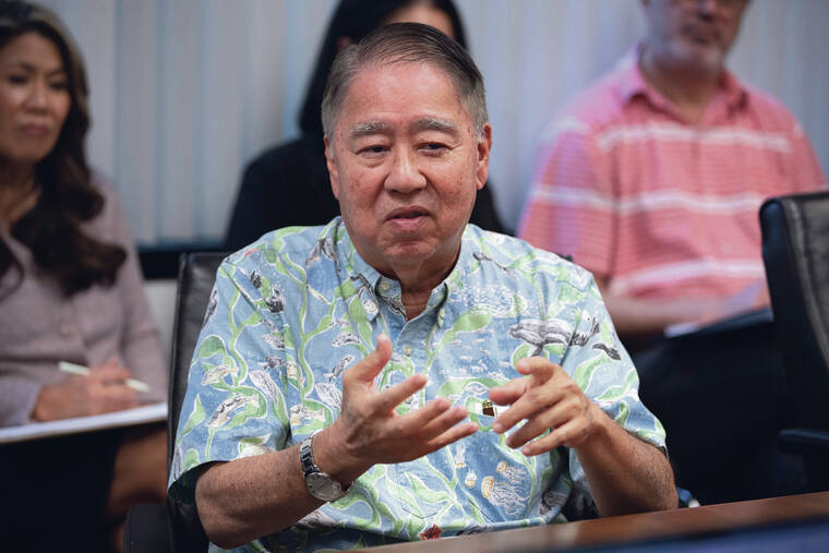 GEORGE F. LEE / FEB. 10 Dr. Mark Mugiishi met with the Honolulu Star-Advertiser Editorial Board at the Star-Advertiser office to discuss the proposed conglomeration of the two health care providers.