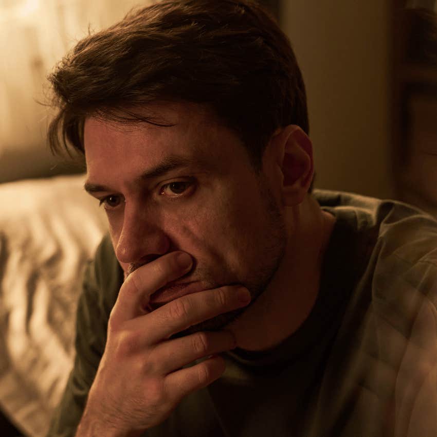 miserable man deep in thought preparing for the worst