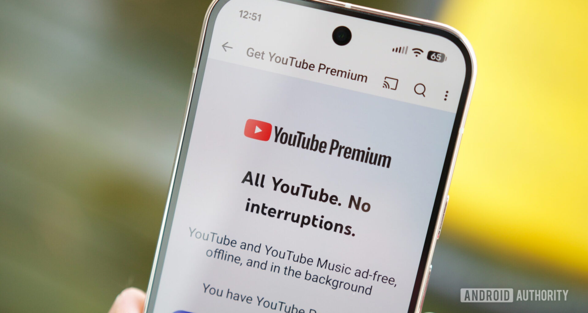 YouTube Premium landing page on the YouTube app.