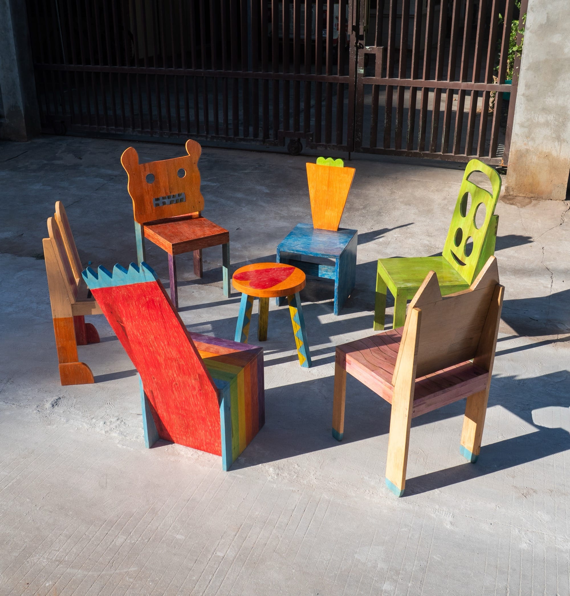 a series of colorful, whimsical chair designs conceived by children and created by Taekhan Yun