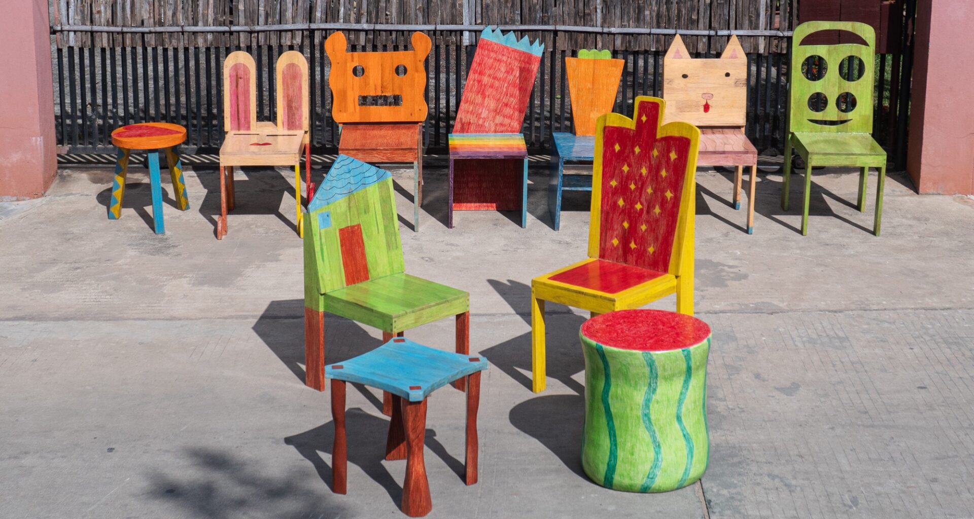 a series of colorful, whimsical chair designs conceived by children and created by Taekhan Yun
