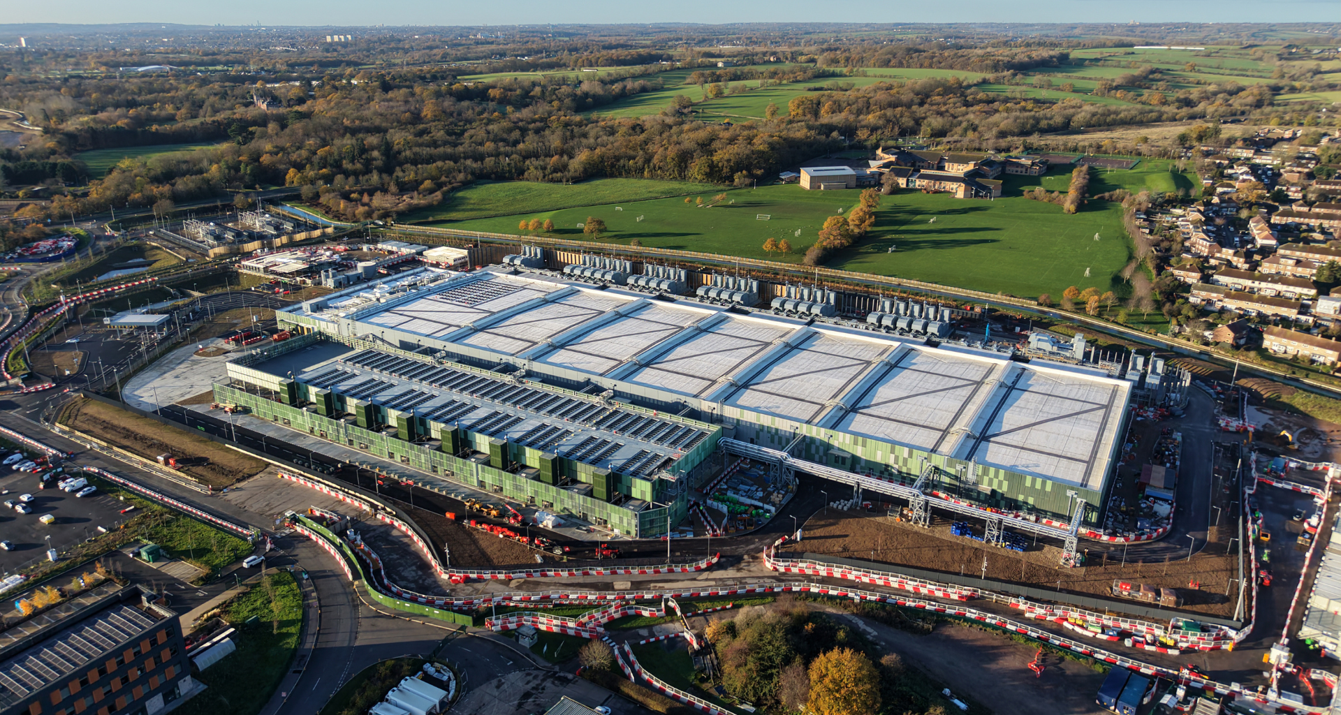 a data center surrounded by some homes