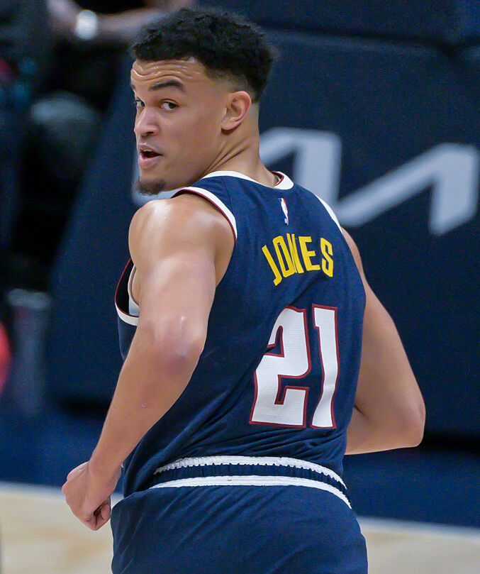 Denver Nuggets forward Spencer Jones (21) during a game at Ball Arena on Tuesday, Jan. 20, 2026. The Lakers won the game 115-107. (The Gazette, Jerilee Bennett)