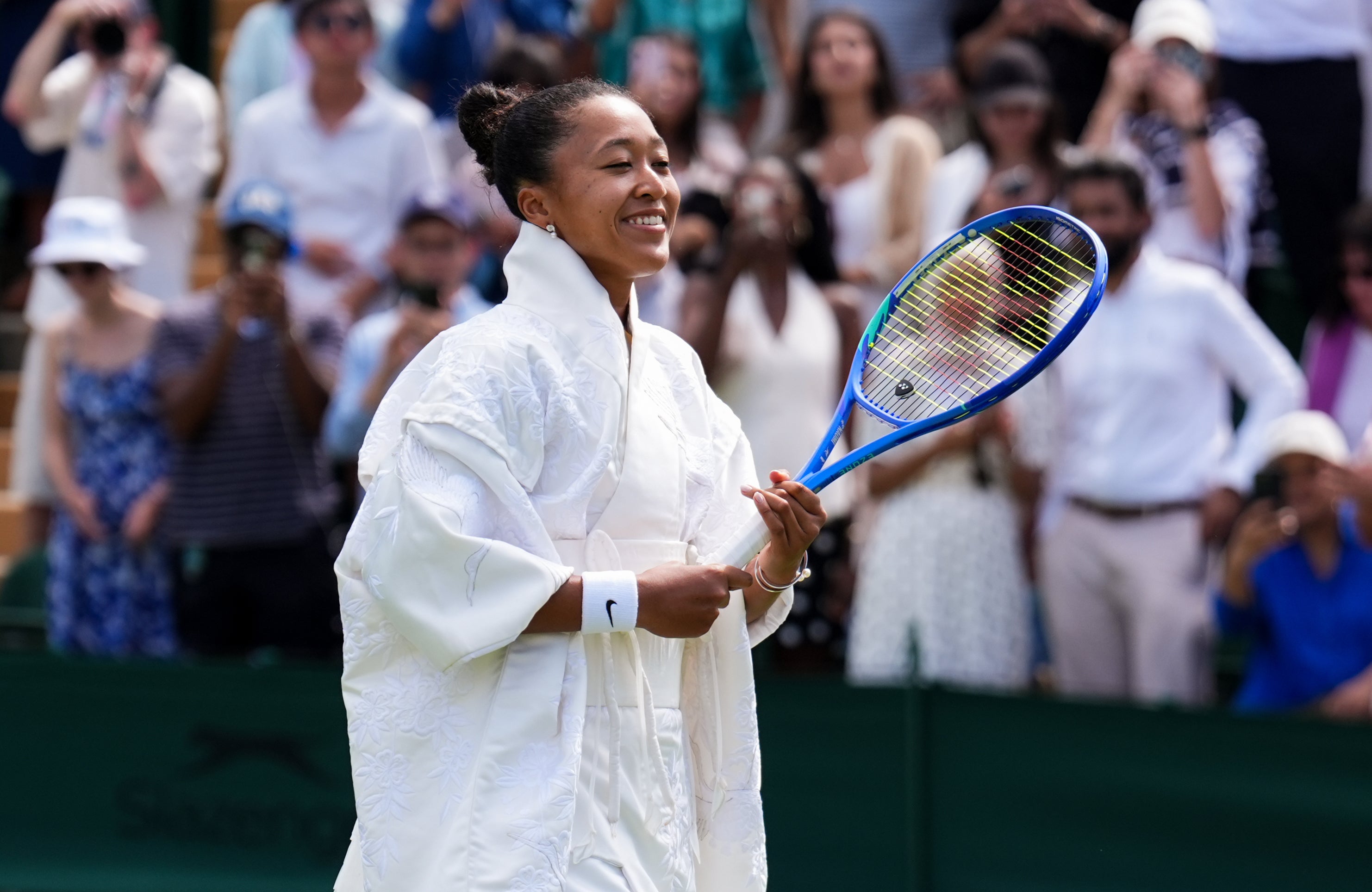 Naomi Osaka sported an outfit inspired by traditional Japanese dress as she played her first-round match at Wimbledon