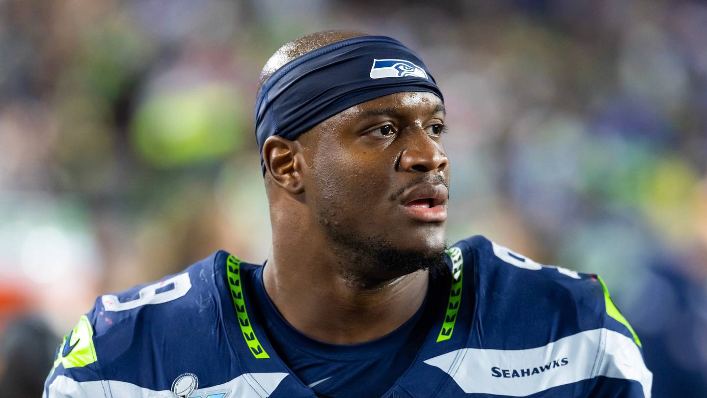 Feb 8, 2026; Santa Clara, CA, USA; Seattle Seahawks running back Kenneth Walker III (9) against the New England Patriots during Super Bowl LX at Levi's Stadium. Mandatory Credit: Mark J. Rebilas-Imagn Images