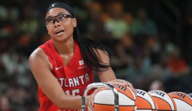 Atlanta Dream guard Allisha Gray gathers a ball during the WNBA All-Star Game 3-point contest at Footprint Center on Friday, July 19, 2024.