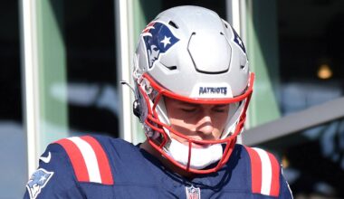 Nov 5, 2023; Foxborough, Massachusetts, USA; New England Patriots quarterback Mac Jones (10) walks to the field for pregame warmups prior to a game against the Washington Commanders at Gillette Stadium. Mandatory Credit: Bob DeChiara-USA TODAY Sports