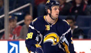Oct 28, 2006; Buffalo, NY, USA; Buffalo Sabres defense Nathan Paetsch (38) on the ice against the Atlanta Thrashers at HSBC Arena. Credit: Lou Capozzola-USA TODAY NETWORK