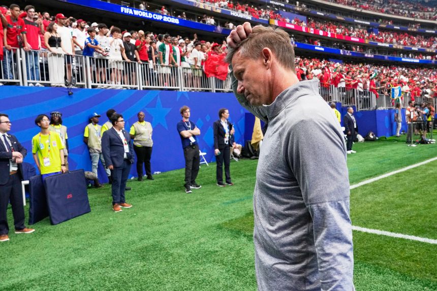 Canada head coach Jesse Marsch reacts after his team went out of the World Cup on Saturday.