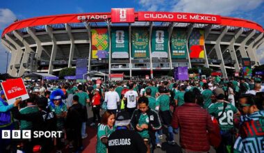A general view of the exterior of the Estadio Azteca during the 2026 FIFA World Cup