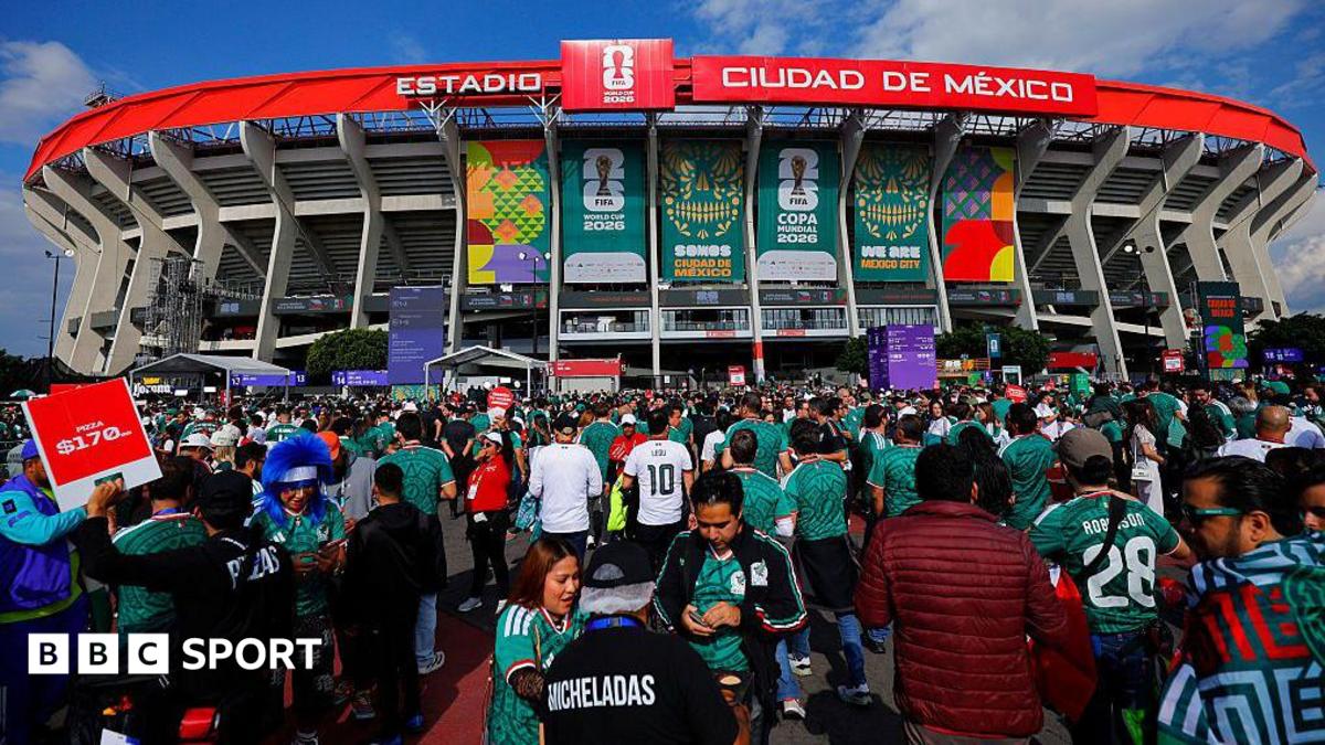 A general view of the exterior of the Estadio Azteca during the 2026 FIFA World Cup