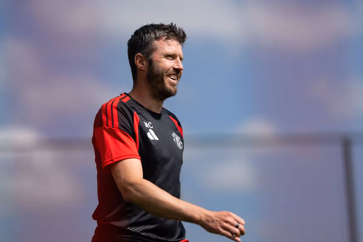 MANCHESTER, ENGLAND - JULY 20: (EXCLUSIVE COVERAGE) Head Coach Michael Carrick of Manchester United in action during a first team training session at Carrington Training Ground on July 20, 2026 in Manchester, England. (Photo by Ash Donelon/Manchester United via Getty Images)