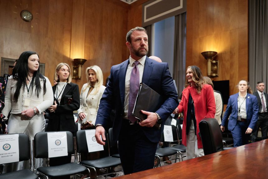 Sen. Markwayne Mullin, President Donald Trump's nominee to be Homeland Security secretary, leaves a committee confirmation hearing March 18 on Capitol Hill in Washington.